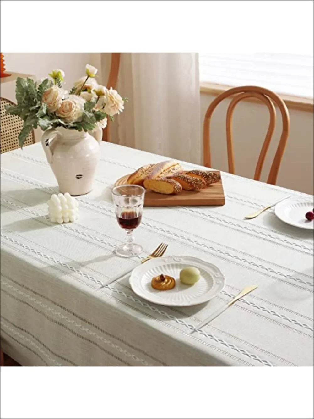 Farmhouse Linen Look Tablecloth 60x120 Hemstitch Wrinkle Resistant Dining Table